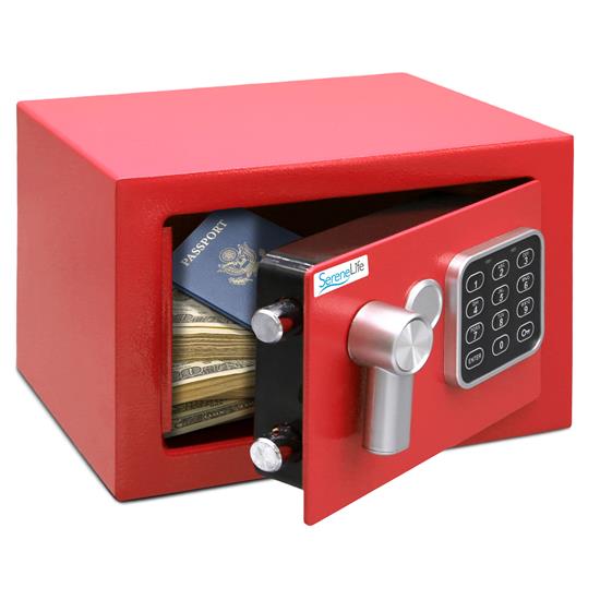 Pyle - SLSFE12RED , Home and Office , Safe Boxes - Mailboxes , Compact Electronic Safe Box with Digital Touch Pad, Mechanical Override, Includes Keys (Red)