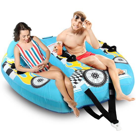 Pyle - SLTOWBL10 , Sports and Outdoors , Watersports Towable Booster Tube - Sports Towable Wild Wing Front Tow Point Inflatable Raft, Made of 420D Nylon with PU Coating, Towable Tube with Room for One or Two Riders