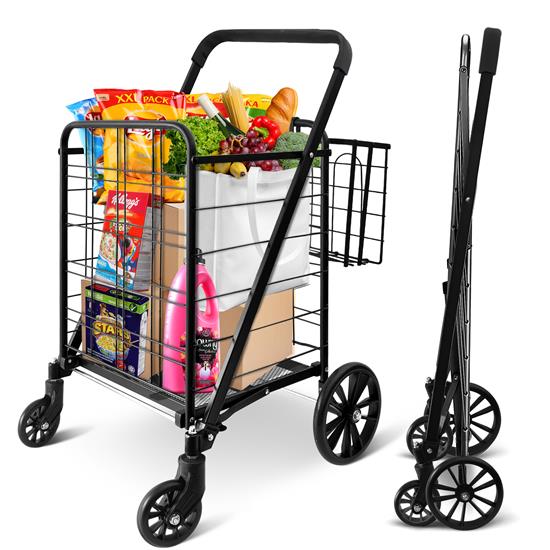 Pyle - SPCART107XLB , Home and Office , Storage - Organization , Collapsible Utility Cart - Compact and Portable Shopping Cart with Comfortable Grip